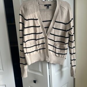 Banana Republic Striped Cardigan Sweater Women’s Large Beige Black Cotton Silk